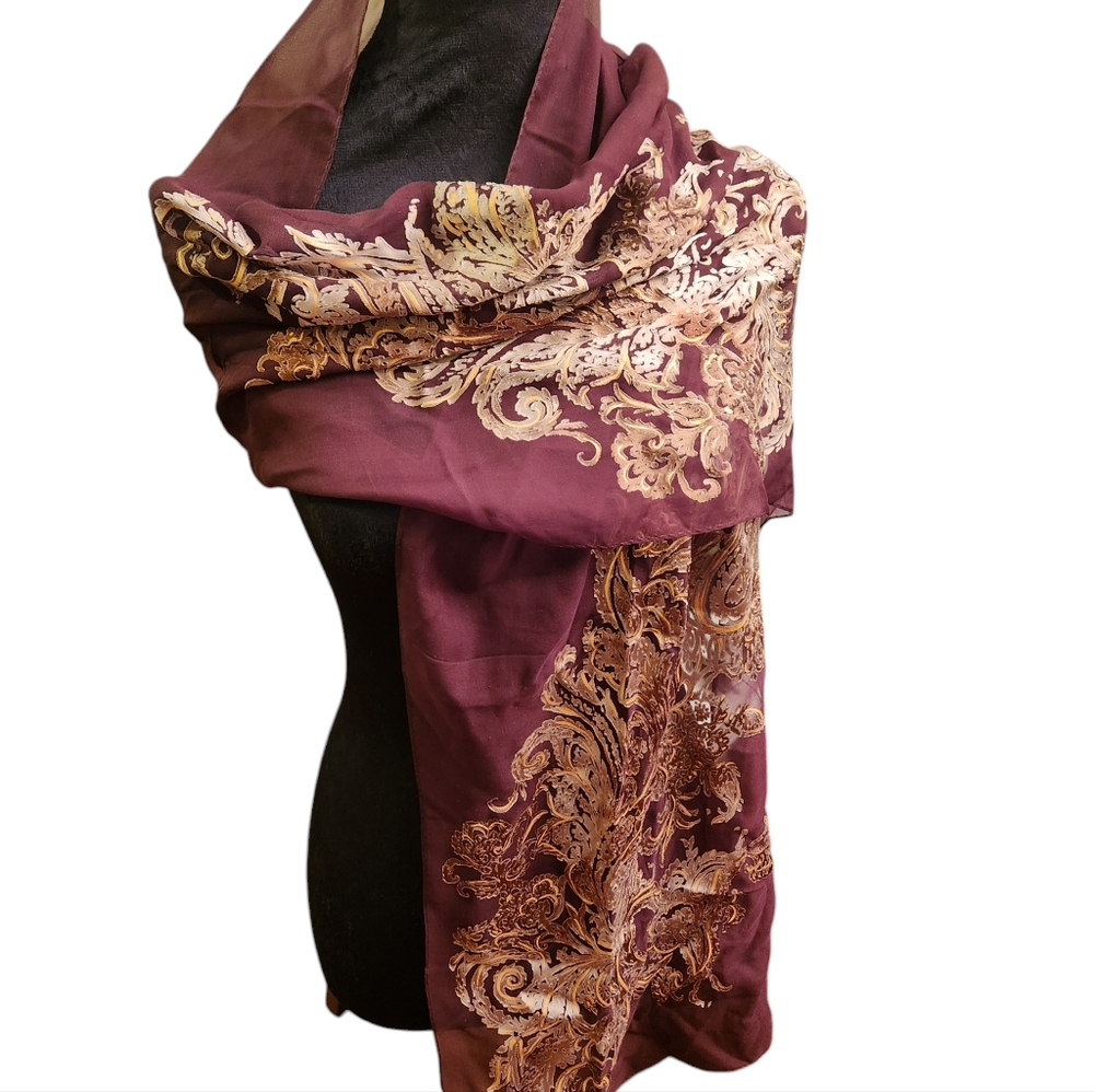 Vintage Foiled Brown Scarf